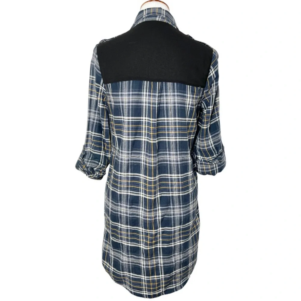 Sam Edelman Navy Blue Plaid Shirtdress, Maxi Shirt, Maxi Top, Cardi, Duster - Picture 2 of 14